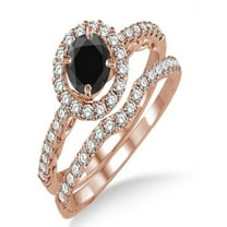 1.5 Carat Black Diamond Antique Floral Halo Bridal set on 10k Rose Gold