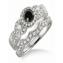 1.5 Carat Black Diamond Halo Bridal Set on 10k White Gold