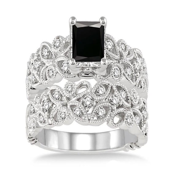 1.5 Carat Black Diamond Infinity Floral Antique Bridal set on 10k White Gold