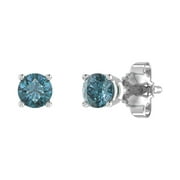 FINEROCK LLC 1/5 Carat Blue Diamond Stud Earrings in 10K White Gold