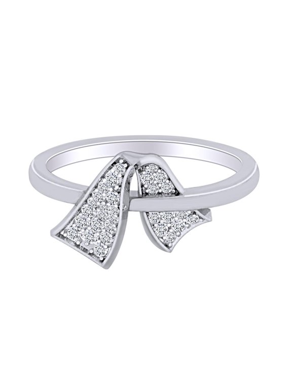 1/5 Carat CT Round White Natural Diamond Bow Engagement Wedding Ring in 14k Solid White Gold (I-J Color, I2-I3 Clarity, 0.20 Cttw) Ring Size-12