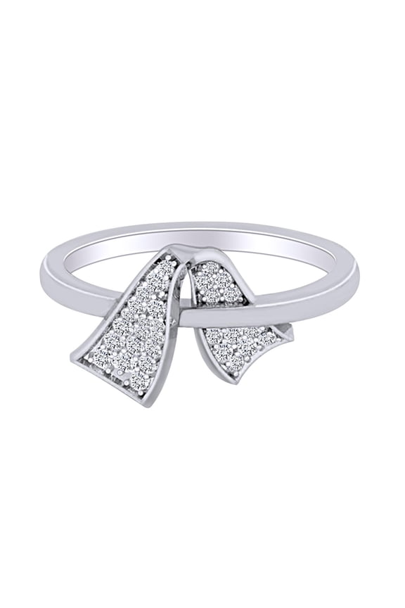 1/5 Carat CT Round White Natural Diamond Bow Engagement Wedding Ring in 14k Solid White Gold (I-J Color, I2-I3 Clarity, 0.20 Cttw) Ring Size-4.5