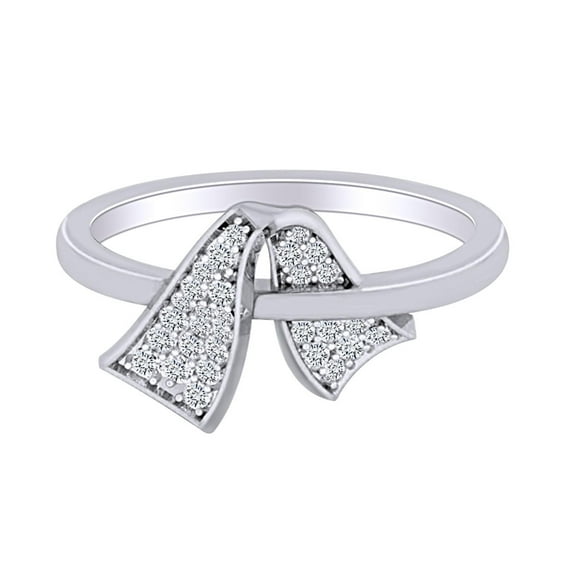 AFFY 1/5 Carat CT Round White Natural Diamond Bow Engagement Wedding Ring in 14k Solid White Gold (I-J Color, I2-I3 Clarity, 0.20 Cttw) Ring Size-4