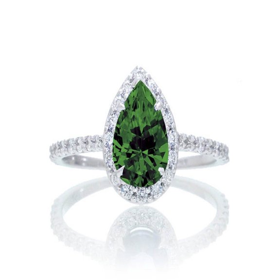 1.5 Carat Classic Pear Cut Emerald With Diamond Celebrity Engagement Ring on 10k White Gold
