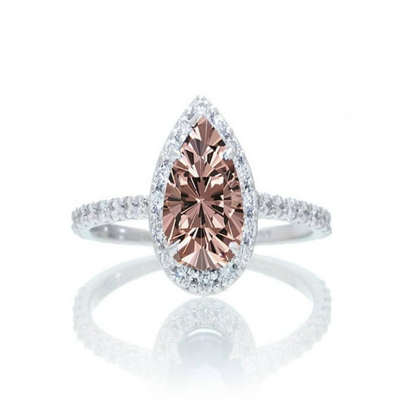 1.5 Carat Classic Pear Cut Morganite With Diamond Celebrity Engagement Ring on 10k White Gold