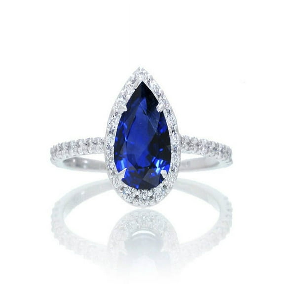 1.5 Carat Classic Pear Cut Sapphire With Diamond Celebrity Engagement Ring on 10k White Gold