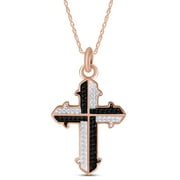 AFFY 1/5 Carat (Cttw) Round Cut Black And White Natural Diamond Cross Pendant Necklace In 14k Rose Gold Over Sterling Silver With 18" Rope Chain