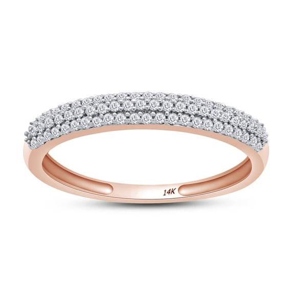 1/5 Carat (Cttw) Round Cut White Natural Diamond 3-Row Wedding Anniversary Band Ring In 14k Solid Rose Gold (I-J Color, I2-I3 Clarity, 0.20 Cttw) Ring Size-6