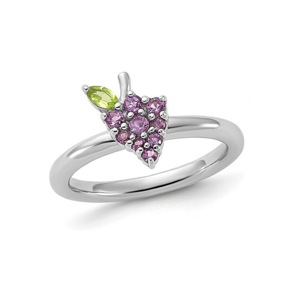 1/5 Carat (Ctw) Amethyst Grape Ring in Sterling Silver with Peridot