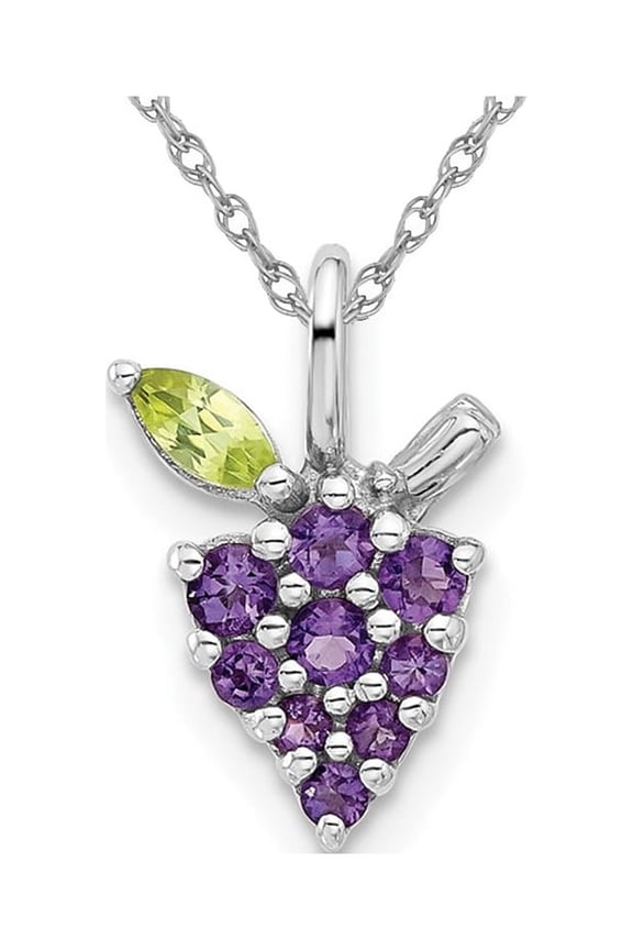 1/5 Carat (Ctw) Amethyst and Peridot Grape Charm Pendant Necklace in Sterling Silver with Chain for Women