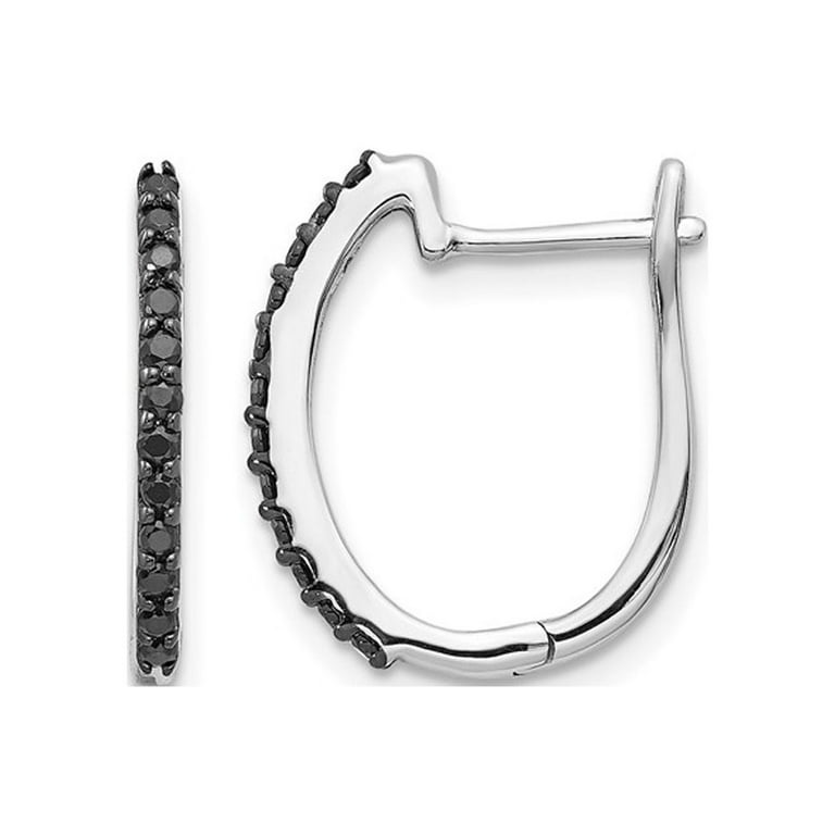 14k White Gold Diamond Hoop Earrings 1/4 ctw In Out Black and White Diamonds 14k White Gold Diamond Hoop Earrings 1/4 ctw In Out Black and White Diamonds