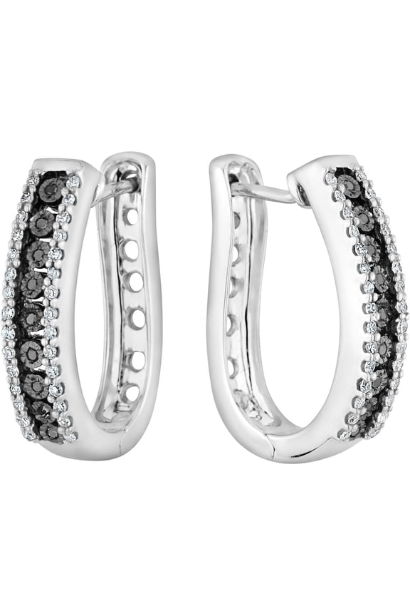 1/5 Carat (Ctw) Black and White Diamond Hoop Earrings Sterling Silver for Women