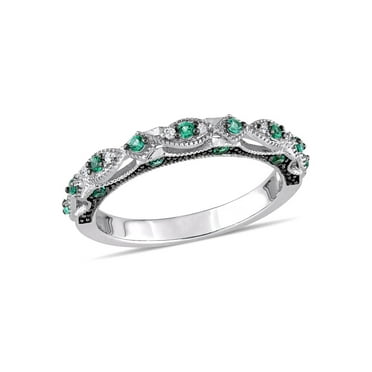 1/5 Carat (Ctw) Lab-Created Emerald Anniversary Band Ring in 10K White Gold