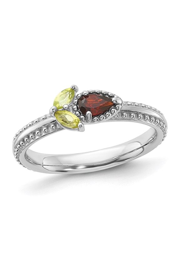 1/5 Carat (Ctw) Natural Garnet Ring in Sterling Silver with Peridot for Women