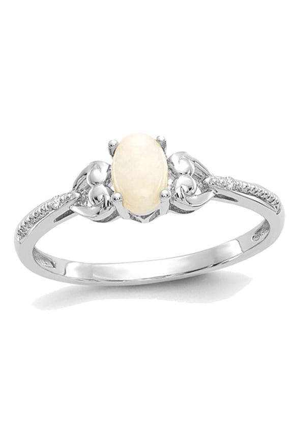 Gem & Harmony 1/5 Carat (Ctw) Natural Oval Opal Ring in 10K White Gold for Women