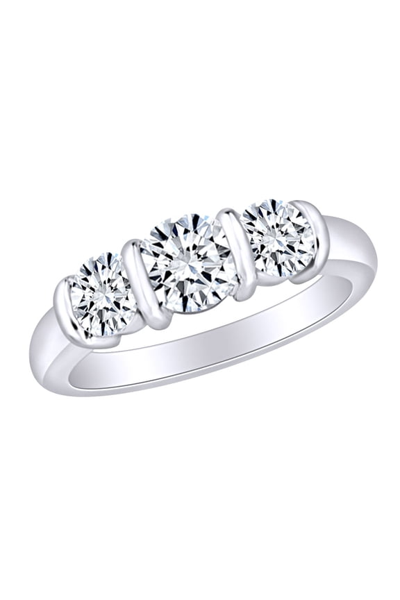 1.5 Carat (Ctw) Round Cut White Natural Diamond Bar Set Three Stone Engagement Ring In 14k Solid White Gold Ring Size-8