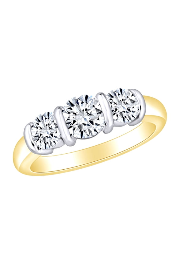 1.5 Carat (Ctw) Round Cut White Natural Diamond Bar Set Three Stone Engagement Ring In 14k Solid Yellow Gold Ring Size-8
