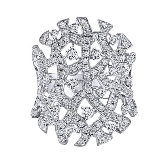 AFFY 1.5 Carat (Ctw) Round Shape White Natural Diamond Filligree Engagement Ring In 14k Solid White Gold Ring Size-8