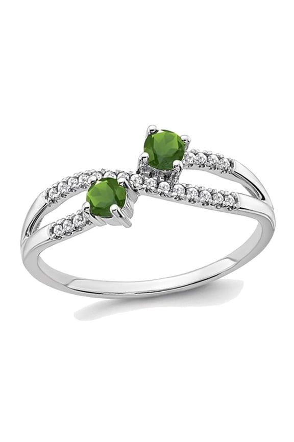 Gem & Harmony 1/5 Carat (Ctw) Two Stone Peridot Ring in 14K White Gold for Women