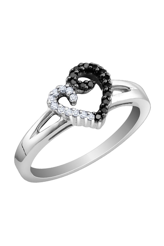 1/5 Carat (Ctw) White & Black Diamond Heart Promise Ring in Sterling Silver for Women