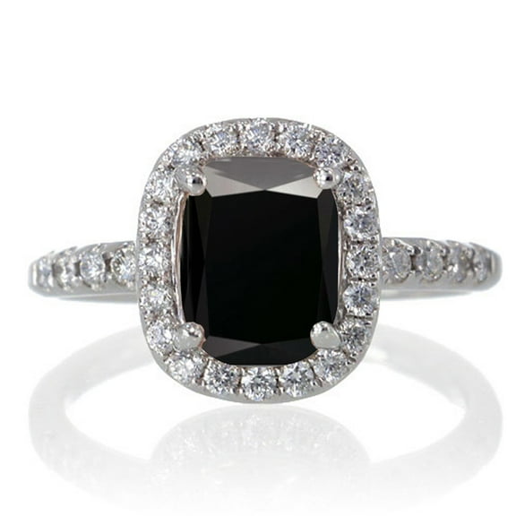1.5 Carat Cushion Cut Black Diamond Antique Diamond Engagement Ring on 10k White Gold