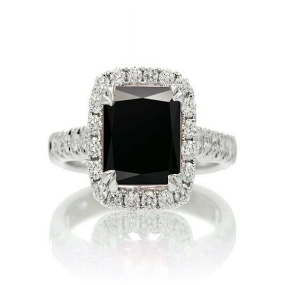 1.5 Carat Cushion Cut Black Diamond Halo Engagement Ring for Women on 10k White Gold