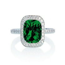 1.5 Carat Cushion Cut Classic Emerald and diamond Halo Multistone Engagement Ring on 10k White Gold