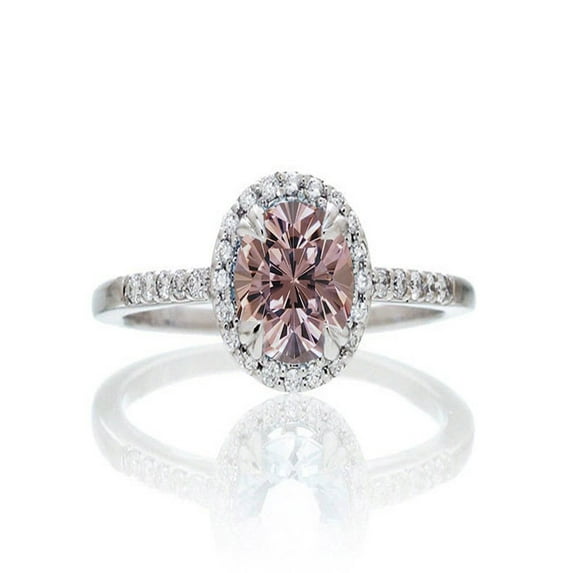 1.5 Carat Cushion Cut Morganite Halo Engagement Ring for Women on 10k White Gold