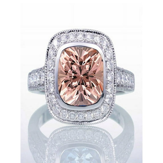 1.5 Carat Cushion Cut Morganite and Diamond Halo Vintage Engagement Ring for Women on 10k White Gold