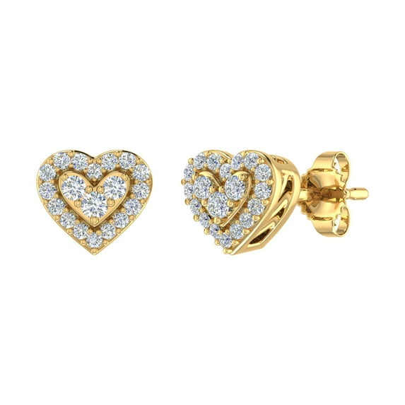 1/5 Carat Diamond Heart Shaped Stud Earrings in 10K Yellow Gold