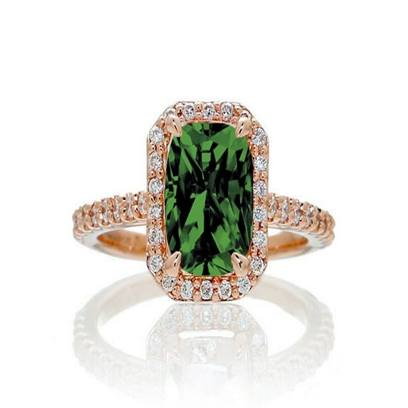 1.5 Carat Emerald Cut Emerald and Diamond Halo Engagement Ring on 10k Rose Gold