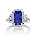 thumbnail image 1 of 1.5 Carat Emerald Cut Three Stone Sapphire Halo Diamond Ring on 10k White Gold, 1 of 2
