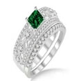 thumbnail image 1 of 1.5 Carat Emerald & Diamond Antique Bridal Set Engagement Ring on 10k White Gold, 1 of 2