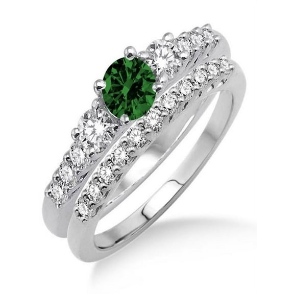 1.5 Carat Emerald & Diamond Trilogy Bridal set on 10k White Gold