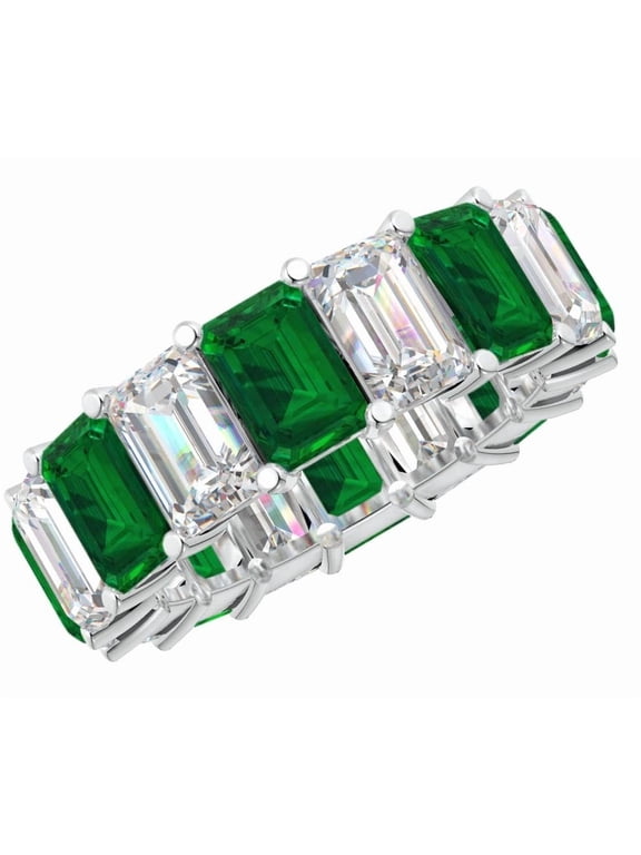 1.5 Carat Emerald LAB GROWN Emerald and LAB GROWN Diamond Wedding Band (1.0ct Center, AAAA Heirloom Quality) RIPS47W3AM 14K White Gold