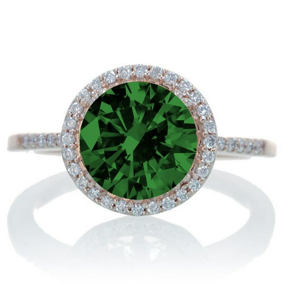 1.5 Carat Huge Emerald and Diamond Halo Classic Engagement Ring on 10k Rose Gold