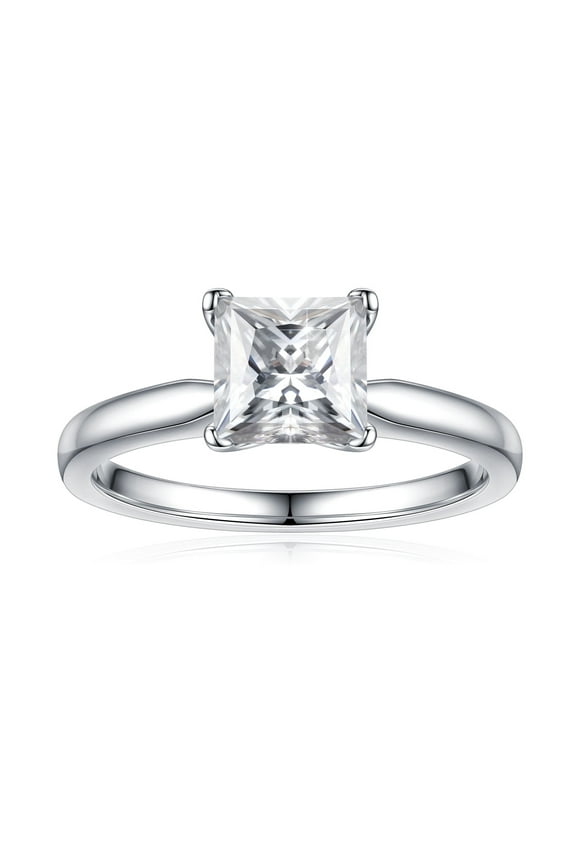 1.5 Carat Moissanite Four-Prongs Engagement Ring 925 Sterling Silver Princess Cut Diamond Ring Wedding Band Promise Rings for Women