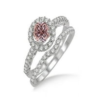 1.5 Carat Morganite & Diamond Antique Floral Halo Bridal set in 14k White Gold affordable morganite and diamond engagement ring