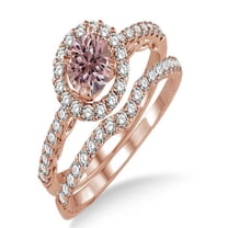 1.5 Carat Morganite & Diamond Antique Floral Halo Bridal set on 10k Rose Gold