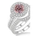 thumbnail image 1 of 1.5 Carat Morganite & Diamond Antique Halo Bridal Set Engagement Ring on 10k White Gold, 1 of 3