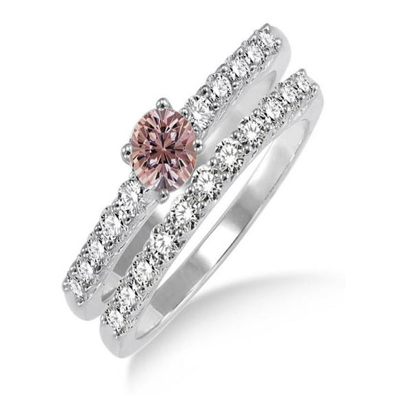1.5 Carat Morganite & Diamond Elegant Bridal Set on 10k White Gold