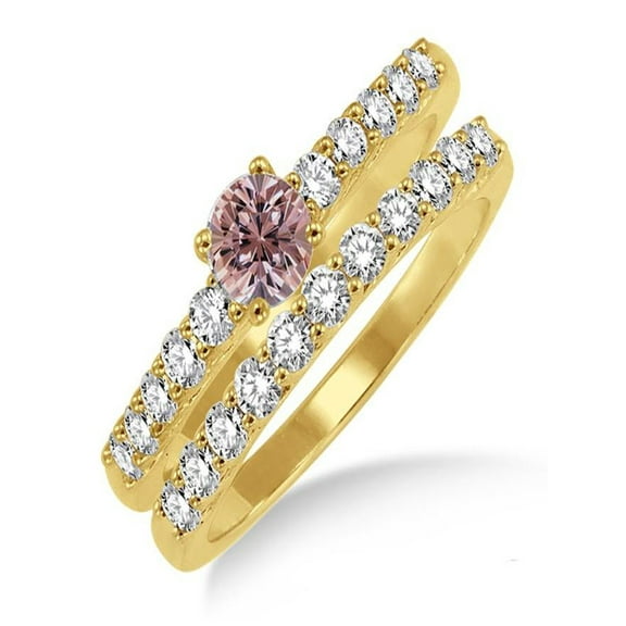 1.5 Carat Morganite & Diamond Elegant Bridal Set on 10k Yellow Gold
