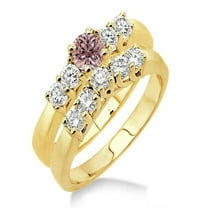 1.5 Carat Morganite & Diamond Five Stone Bridal Set on 10k Yellow Gold