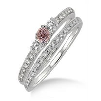 1.5 Carat Morganite & Diamond Three Stone Bridal Set on 10k White Gold