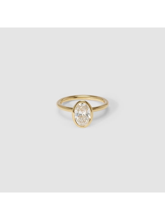 1.5 Carat Oval Bezel Moissanite Ring 14K Yellow Gold Plated Modern Solitaire Promise Ring for women