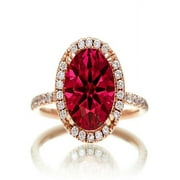 JEENJEWELS 1.5 Carat Oval Cut Classic Red Ruby And Diamond Moissanite Halo Ring On 10K Rose Gold, Promise Ring, Anniversary Ring