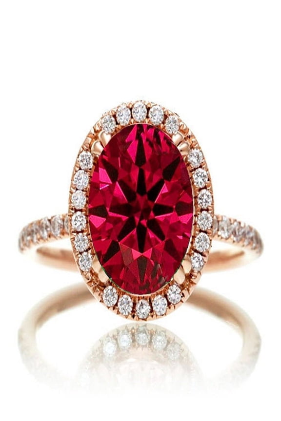 1.5 Carat Oval Cut Classic Red Ruby And Moissanite Diamond Halo Ring On 10K Rose Gold, Gift For Her, Promise Ring, Anniversary Ring