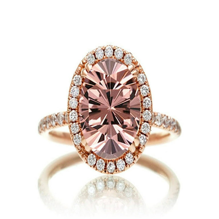 Carat Oval cut Vintage Morganite and Diamond Engagement Ring