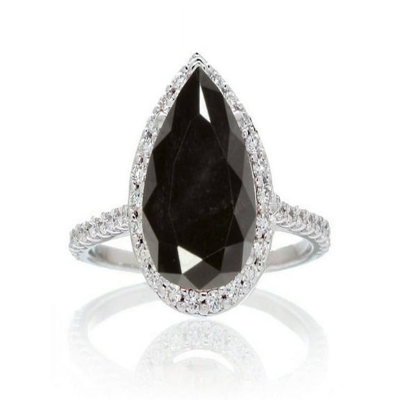1.5 Carat Pear Cut Black Diamond Halo Desiger Engagement for Woman on 10k White Gold