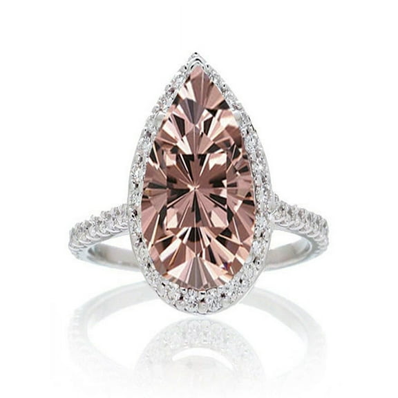 1.5 Carat Pear Cut Morganite Halo Desiger Engagement for Woman on 10k White Gold